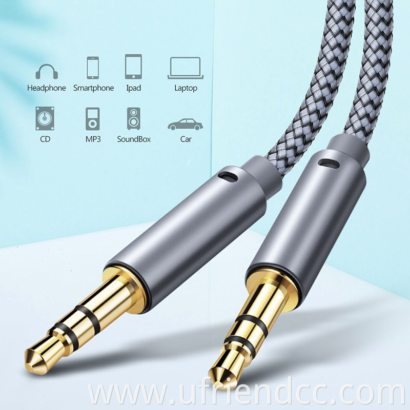 Braided 1M Car Aux Cable Free Sample Multi Colors Male to Male 3.5mm AUX Lossless Audio Sound Data Transfer Cooper, Tpe Jacket